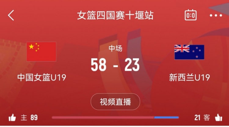 中国女篮U19半场狂胜35分 次节21比2暴打新西兰